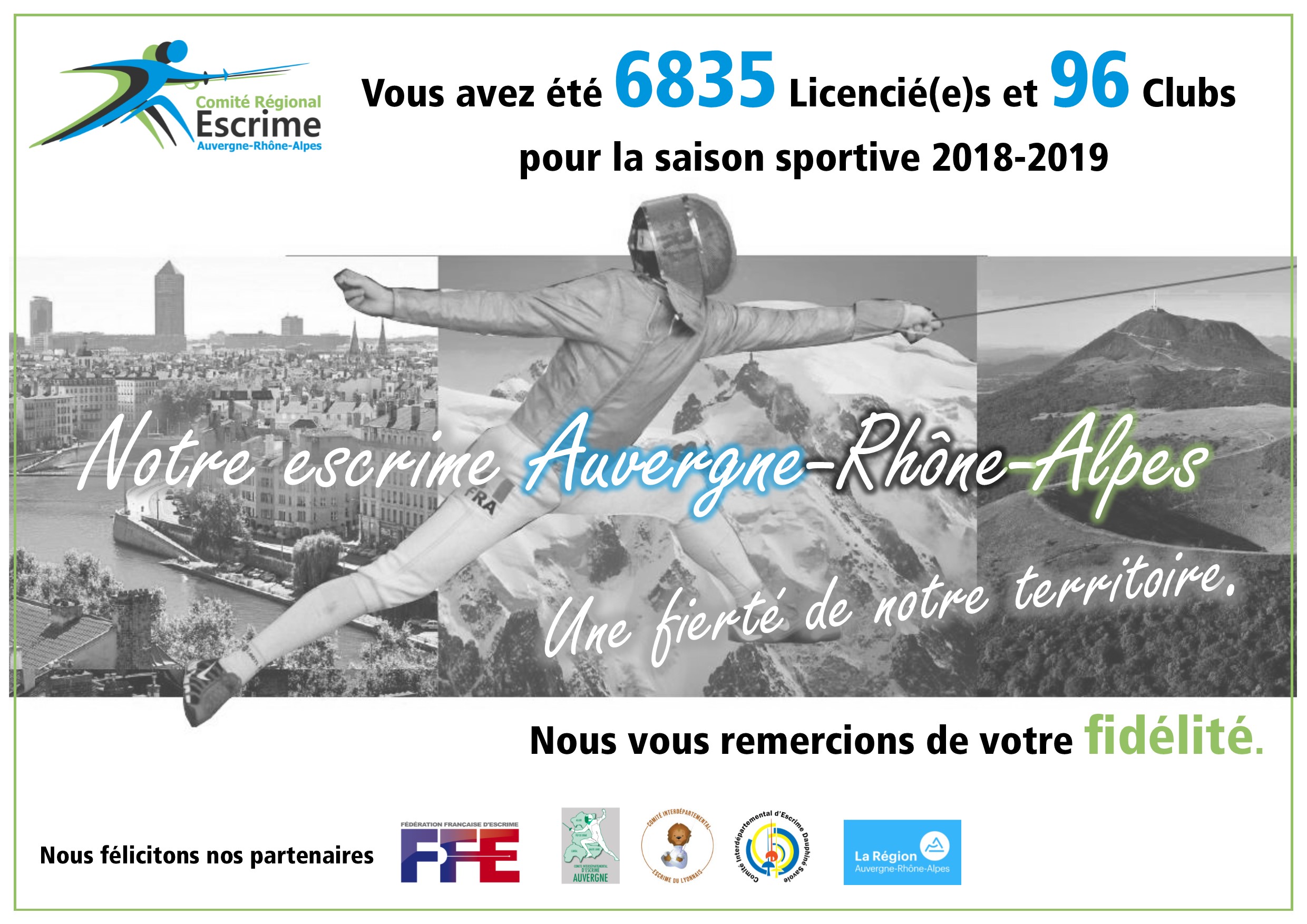 6835 licenciés escrime en AuRA , en 2019