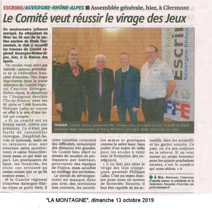 Article paru dans "LA MONTAGNE" du 13 octobre 2019