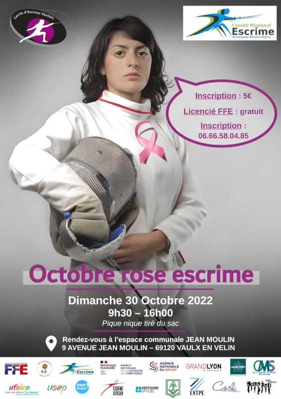 Affiche de la journée "Octobre rose escrime" du 30 octobre 2022 à Vaulx en Velin